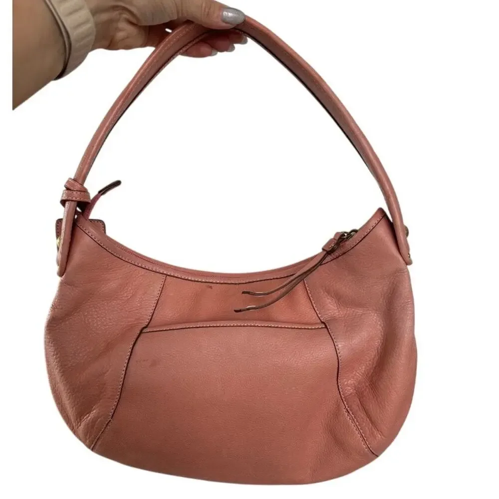 Vintage Liz Claiborne Coral Peach Pebbled Leather Y2K Hobo Shoulder Bag
